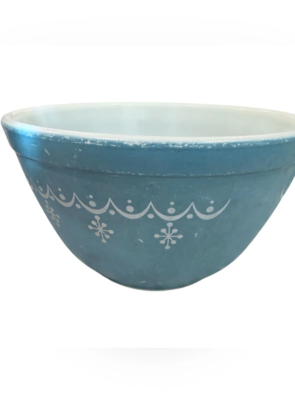 3 Vintage Pyrex 401 Mixing Bowls 1 1/2 PINT -blue, Turquoise & snowflake garland